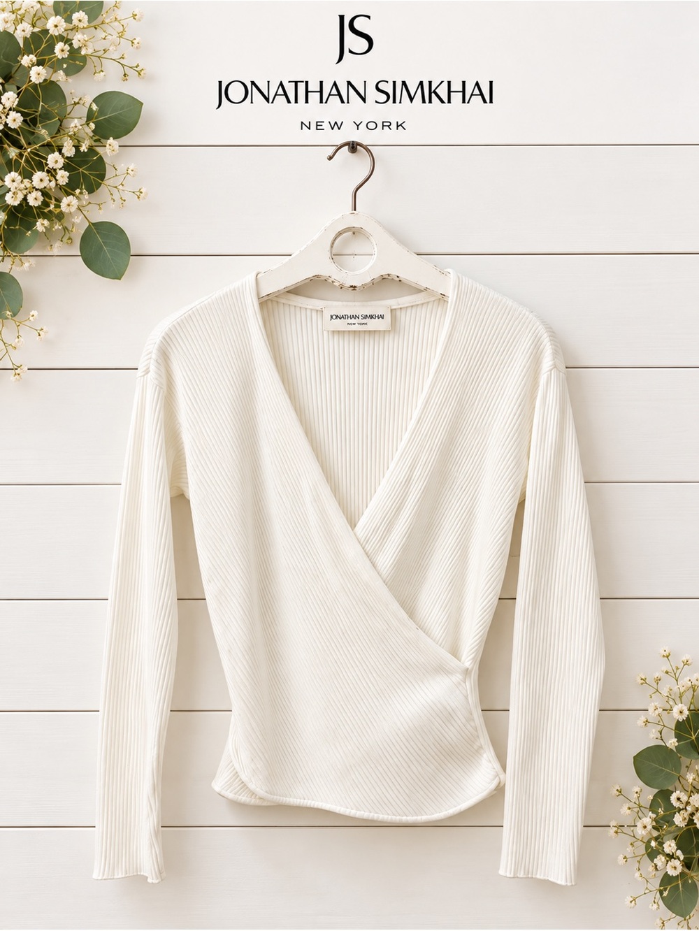 Jonathan Simkhai Long Sleeve Wrap Top – White – Size L